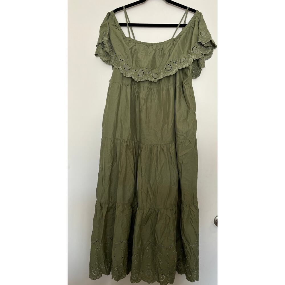 Old Navy Embroidered Eyelet Tiered Maxi Dress Size XL Green Boho Cottagecore